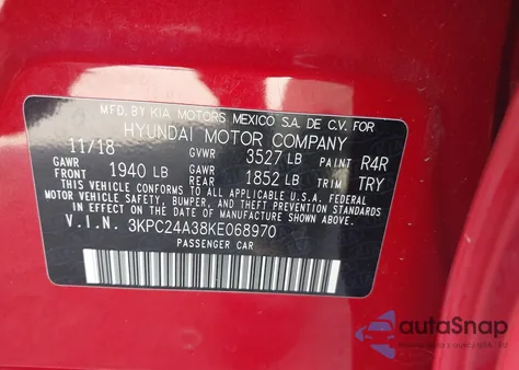 2019 Hyundai Accent Se z USA, uszkodzony, nr VIN 3KPC24A38KE068970